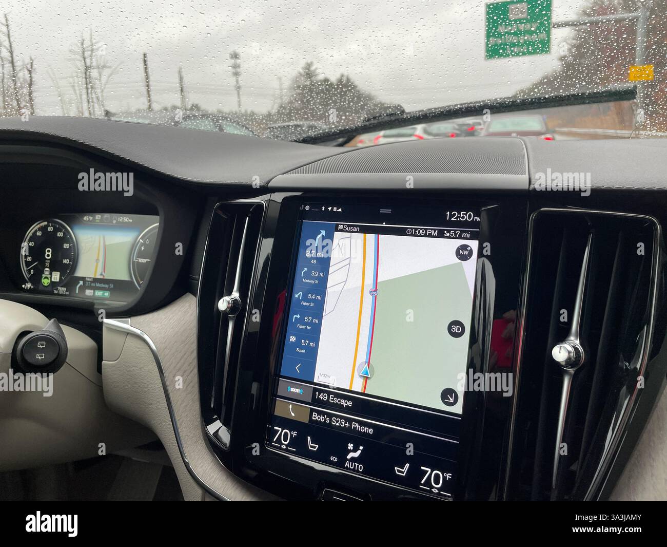 Modern technological advances make driving in adverse weather safer, 2024, Massachusetts, United States - Smartphone Captured Stock Image