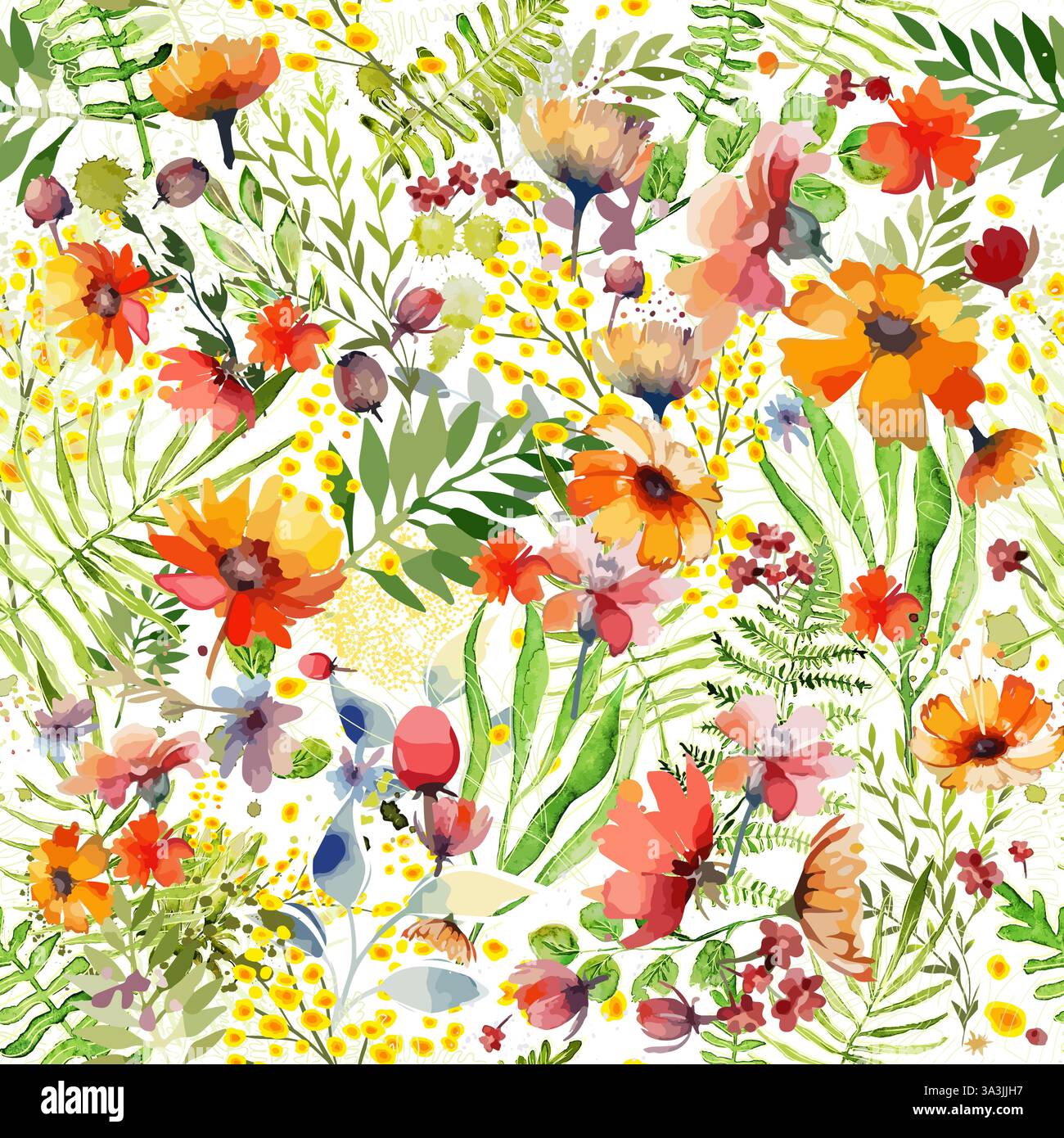 Beautiful seamless background with watercolor flowers. hand drawing ...