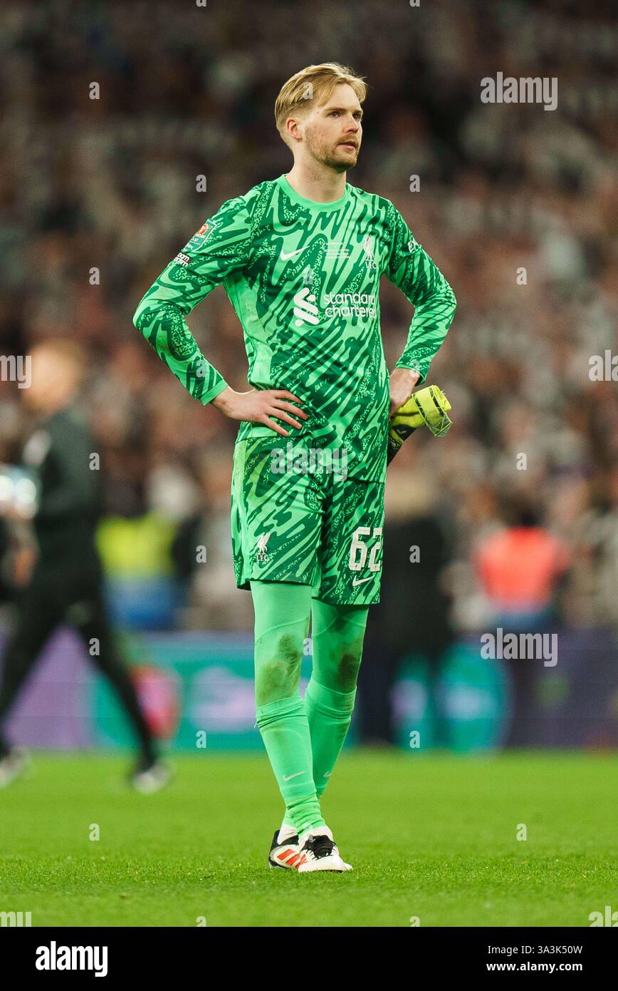 Caoimhin Kelleher of Liverpool looks dejected after the Liverpool FC v ...