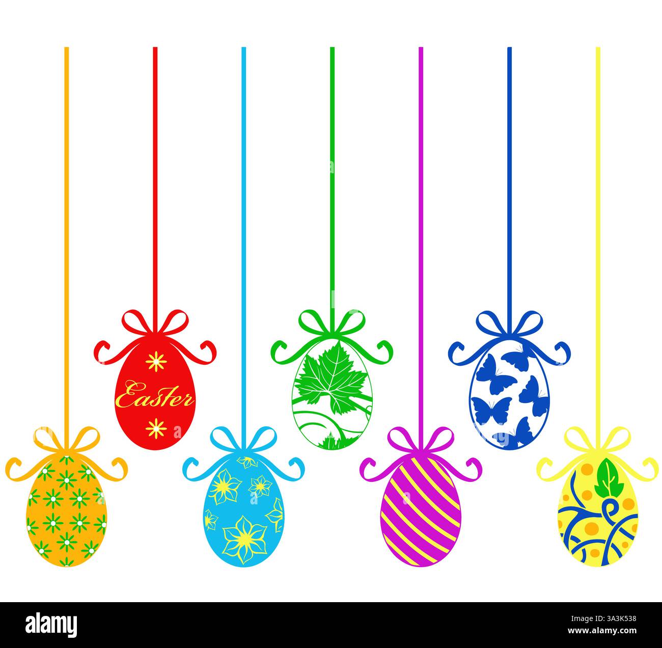 Group of different hanging Easter egg decorations isolated on white background Stock Vector