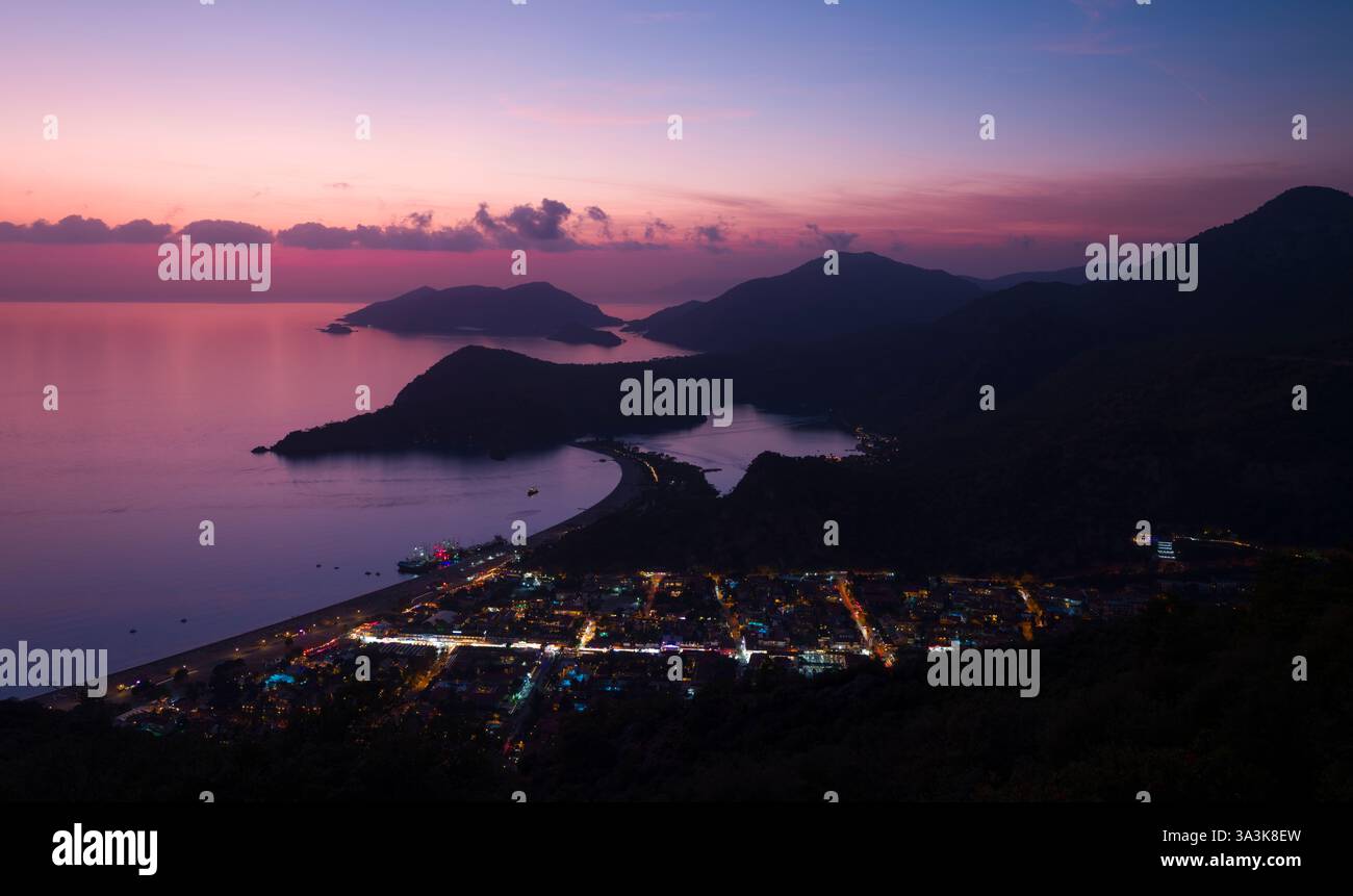 Wonderful view of the Dead Sea  ( Turkish; Ölüdeniz ) in the evening. Lycian walking route. Travelling to Turkey. Fethiye, Mugla, Turkey Stock Photo