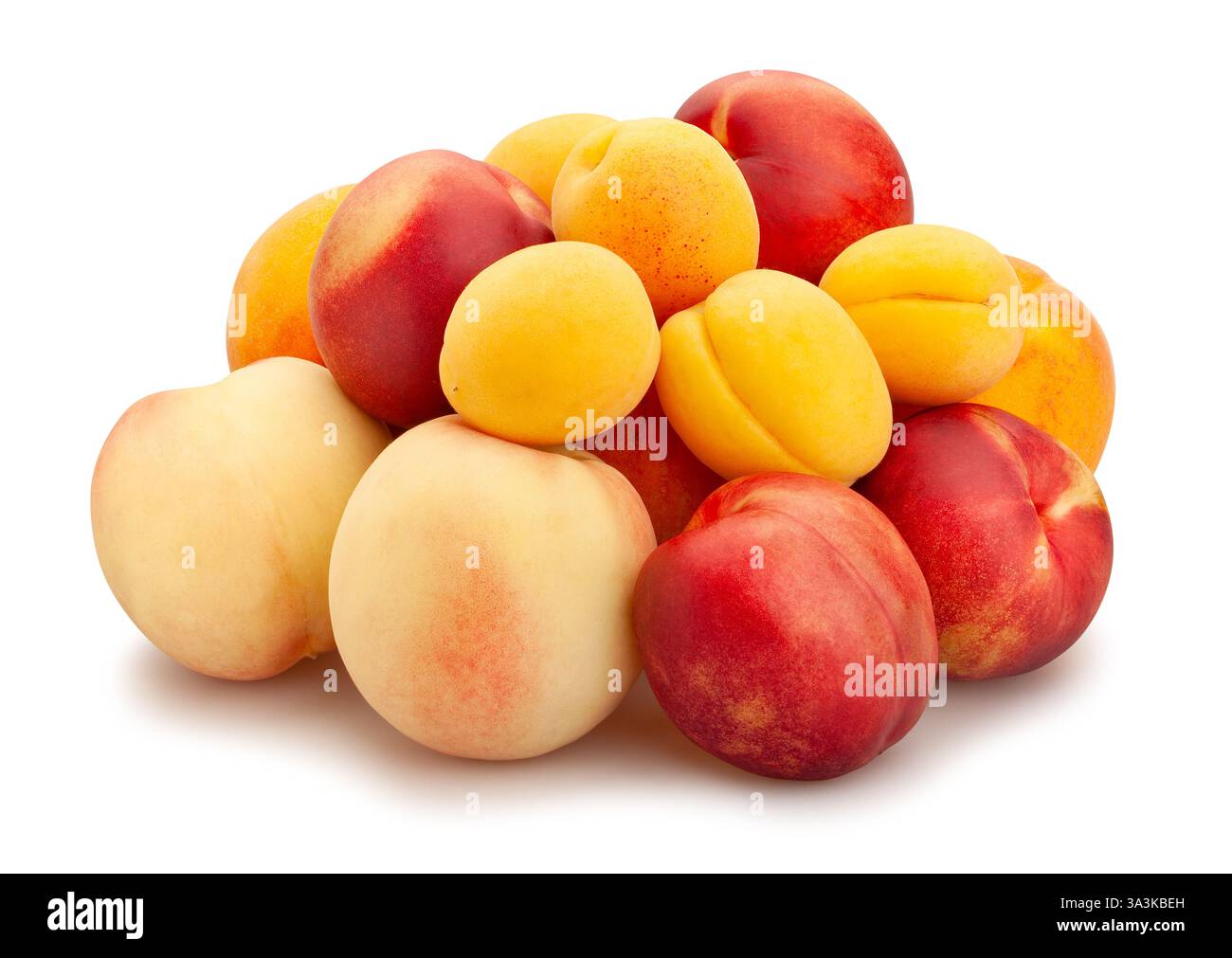 mixed peaches path isolated on white Stock Photo