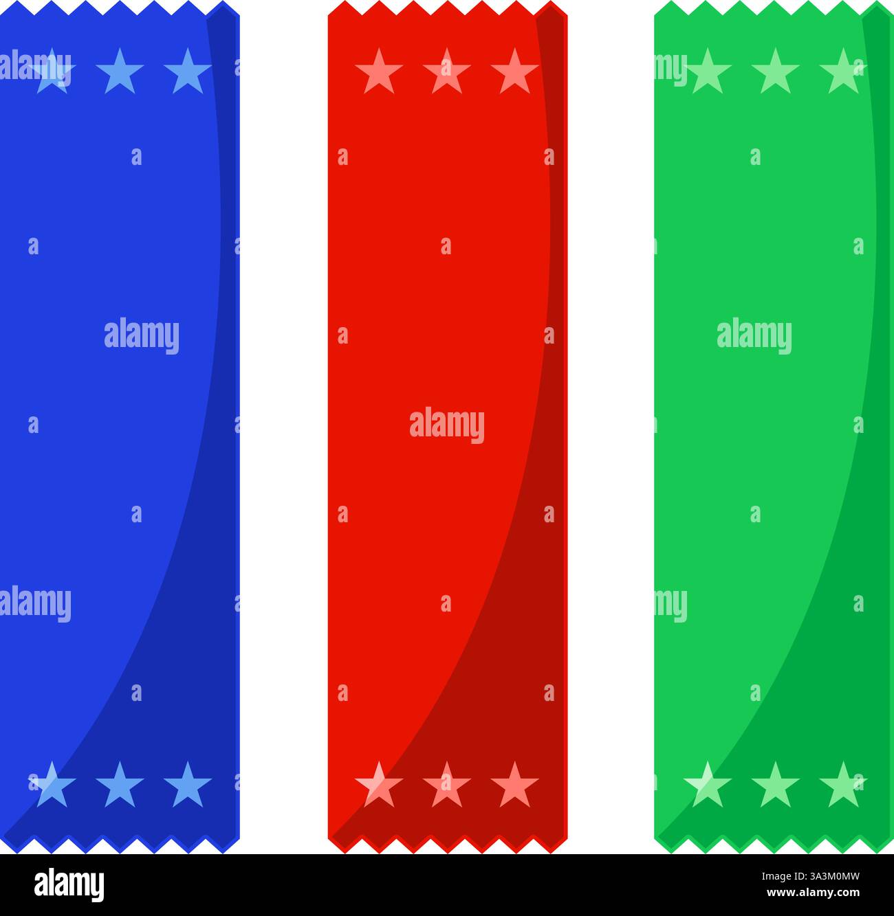 Set of three blank award ribbons for first, second and third place ...