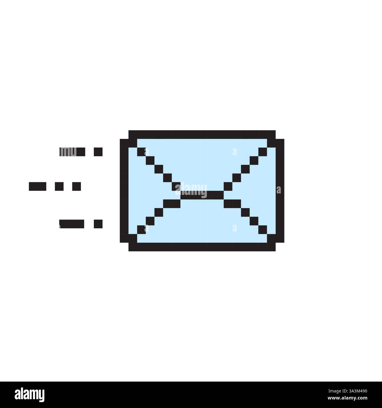 Blue pixel envelope. Fast mail icon. Retro message sign. Vector mailing shape. Stock Vector