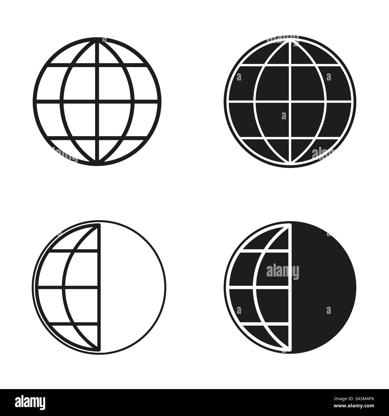 Globe icon set. Earth sphere symbol. Planet grid image. Vector world illustration. Stock Vector