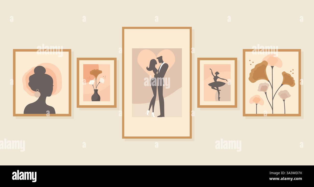 Wall Decoration Pictures Set Flat Vector Illustration. Stock Vector