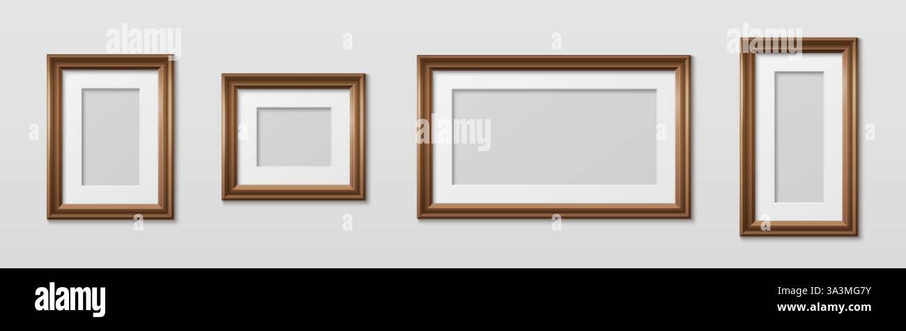 Wooden picture frames mockup set in different sizes with white matte ...