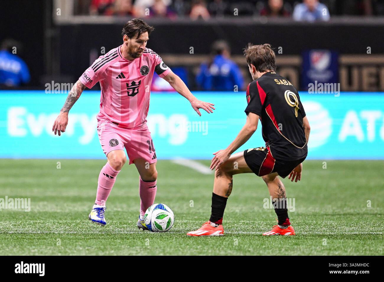 ATLANTA, GA – MARCH 16: Lionel Messi #10 of Inter Miami looks to move ...