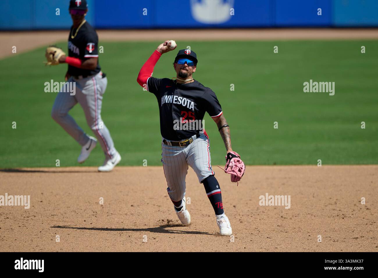 Minnesota Twins third baseman Danny De Andrade (25) throws to first ...