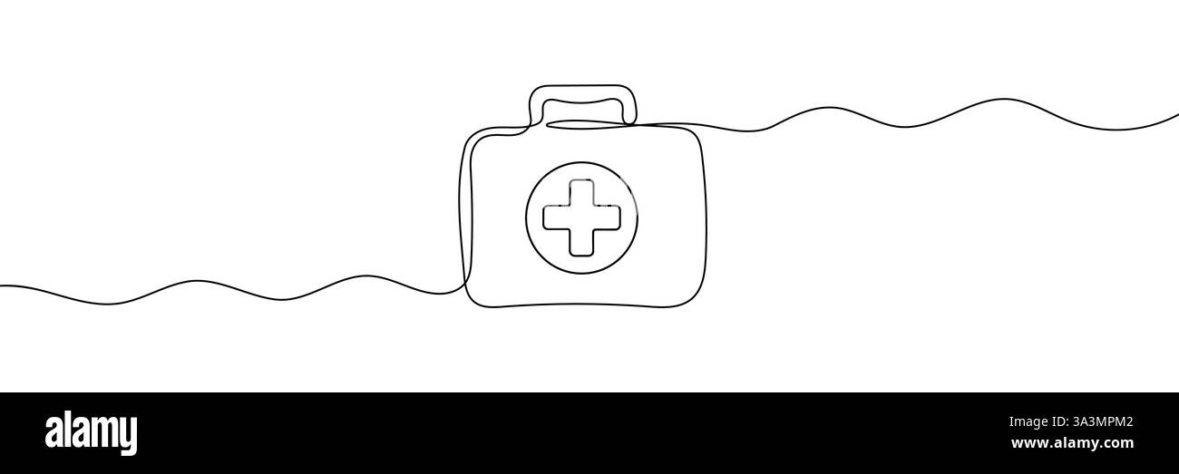Continuous one line drawing of first aid kit box. simple medical box ...