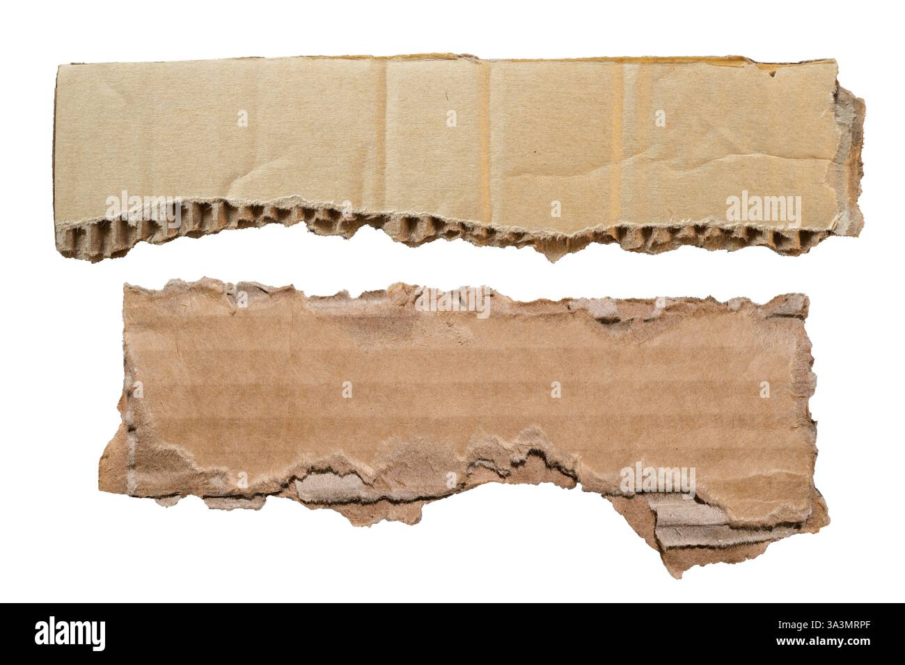 Torn brown cardboard papers for using as a message background on white background with clipping path Stock Photo