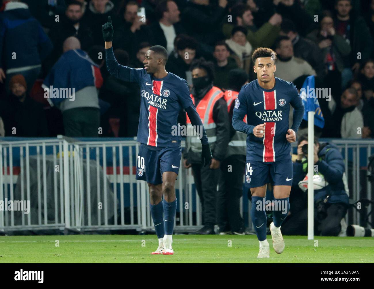 Paris France 16th Mar 2025 Ousmane Dembele Of PSG Celebrates His 