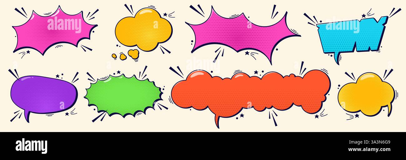 Comic color empty speech bubbles with halftone dot elements Stock ...