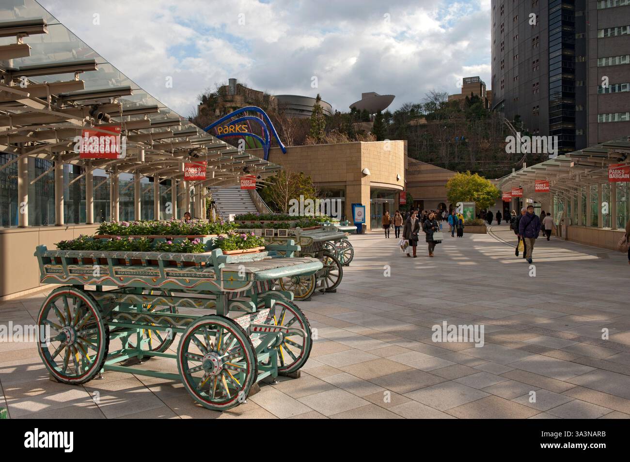 Namba Parks is an urban retail and entertainment complex in Minami Osaka designed to mimic a canyon including mixed-use office & residential, Japan. Stock Photo