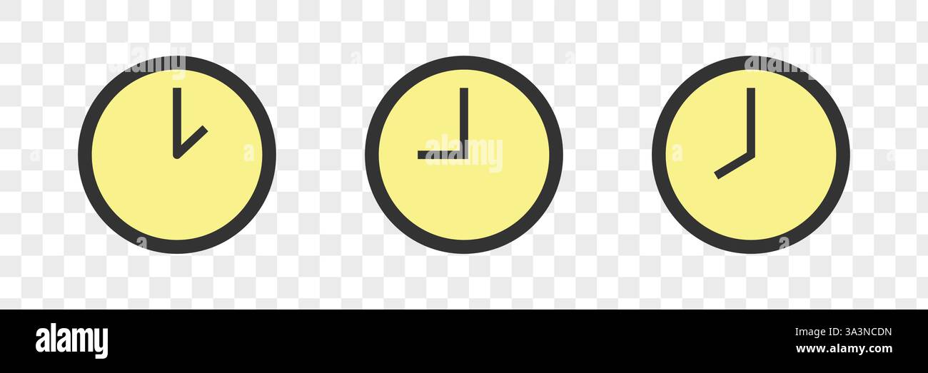 Vector clock face isolated on transparent background. Clock icon design template closeup. Time scale with numbers and clock hands Stock Vector