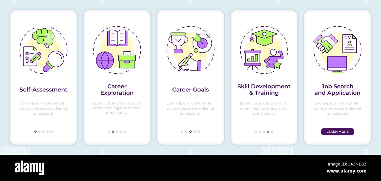 Career planning process onboarding mobile app screen Stock Vector