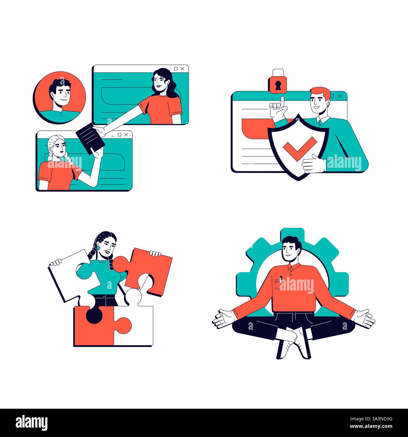 Work communication vector illustration concept set Stock Vector