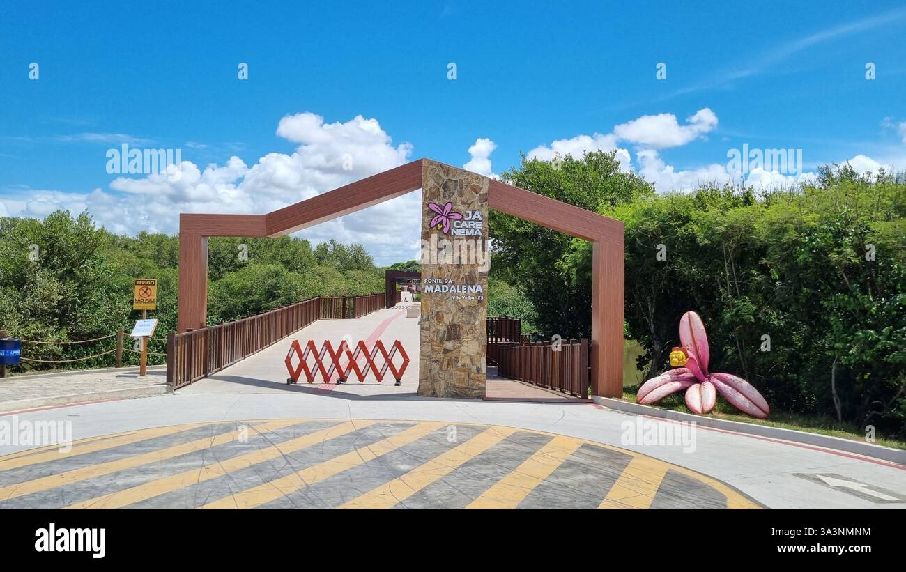 The entrance to the Ponte da Madalena in Jacarenema, Vila Velha, Espírito Santo, Brazil - Smartphone Captured Stock Image