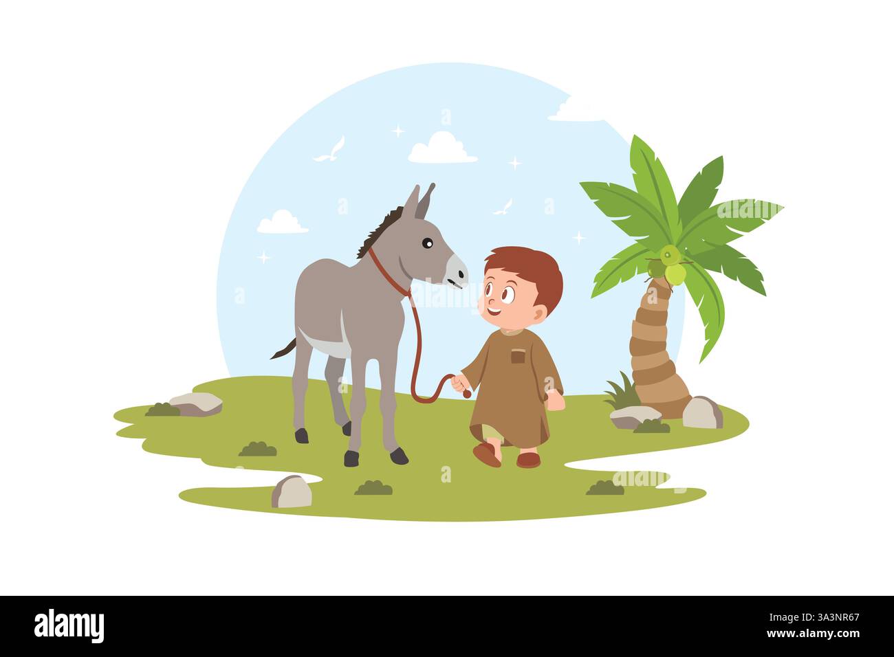 The Bond Between a Boy and His Donkey Stock Vector
