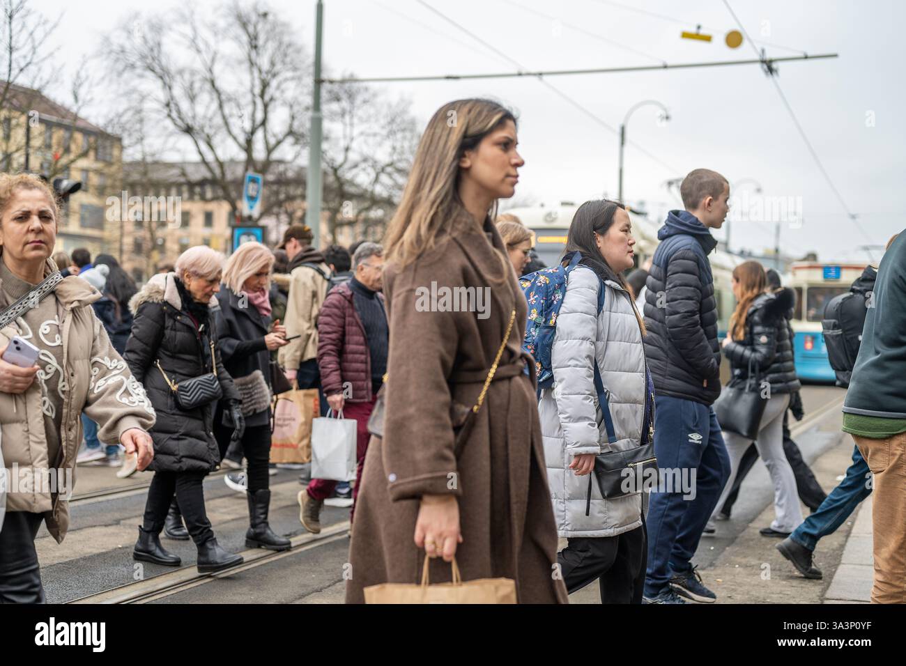 Rush hour in city district Nordstan in Gothenburg on a Saturday afternoon March 2025. Gothenburg is the second largest city in Sweden. Stock Photo