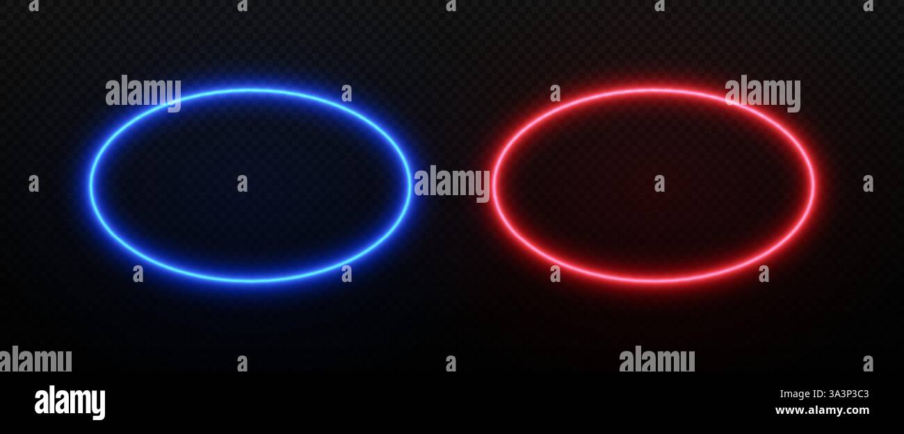 Neon light oval frame. Ellipse border with led glow. Vector fluorescent ...