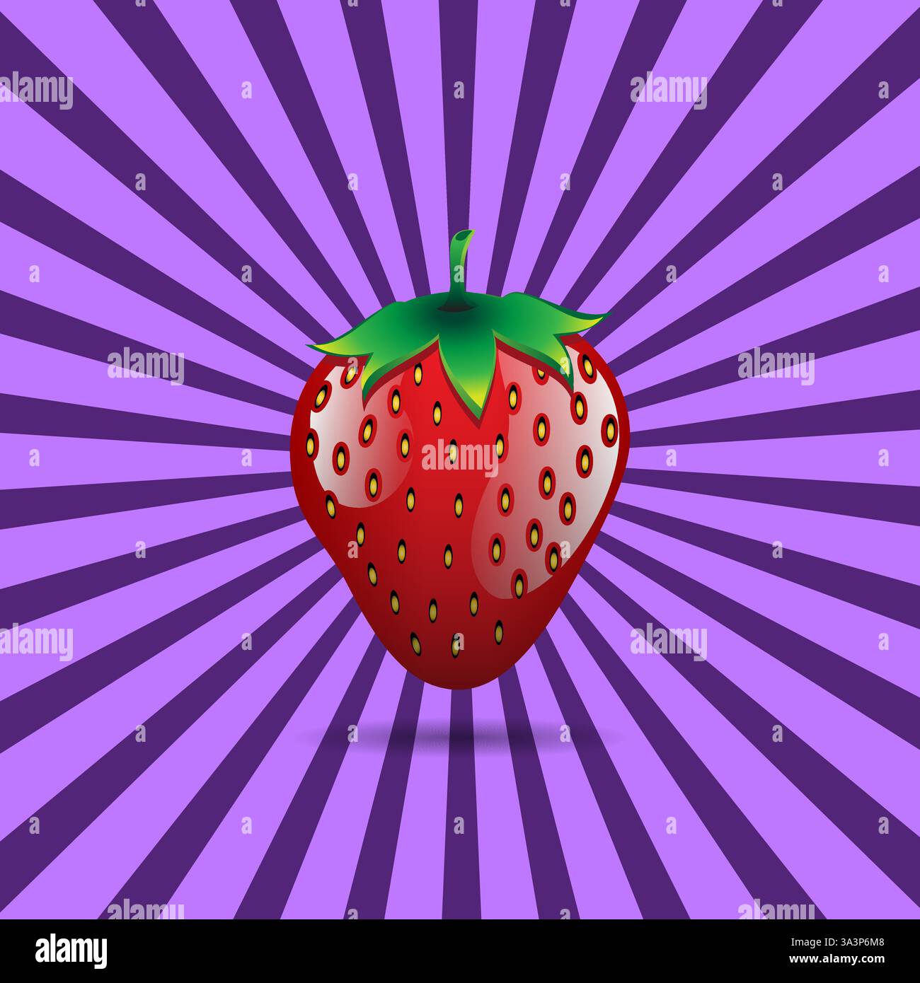 Strawberry fruit seamless pattern on light purple black sunburst background Stock Vector