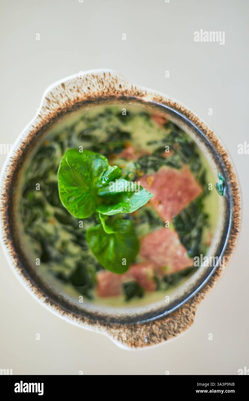 Close up Baked Spinach with Cheese Stock Photo