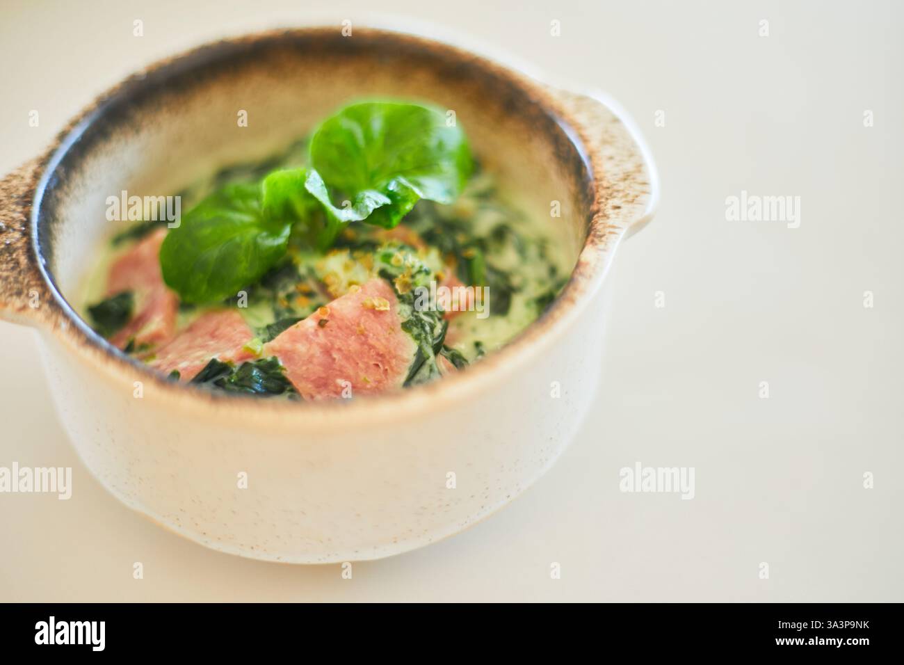 Close up Baked Spinach with Cheese Stock Photo