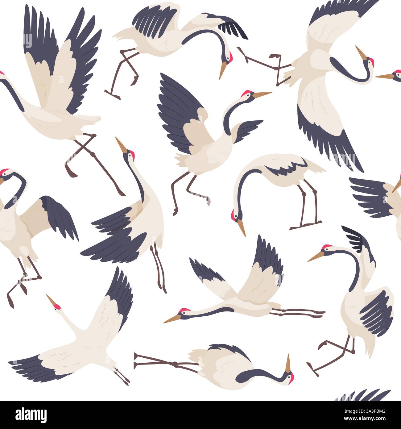 Stork pattern. wild flying beauty stork. vector seamless background with birds. Stock Vector
