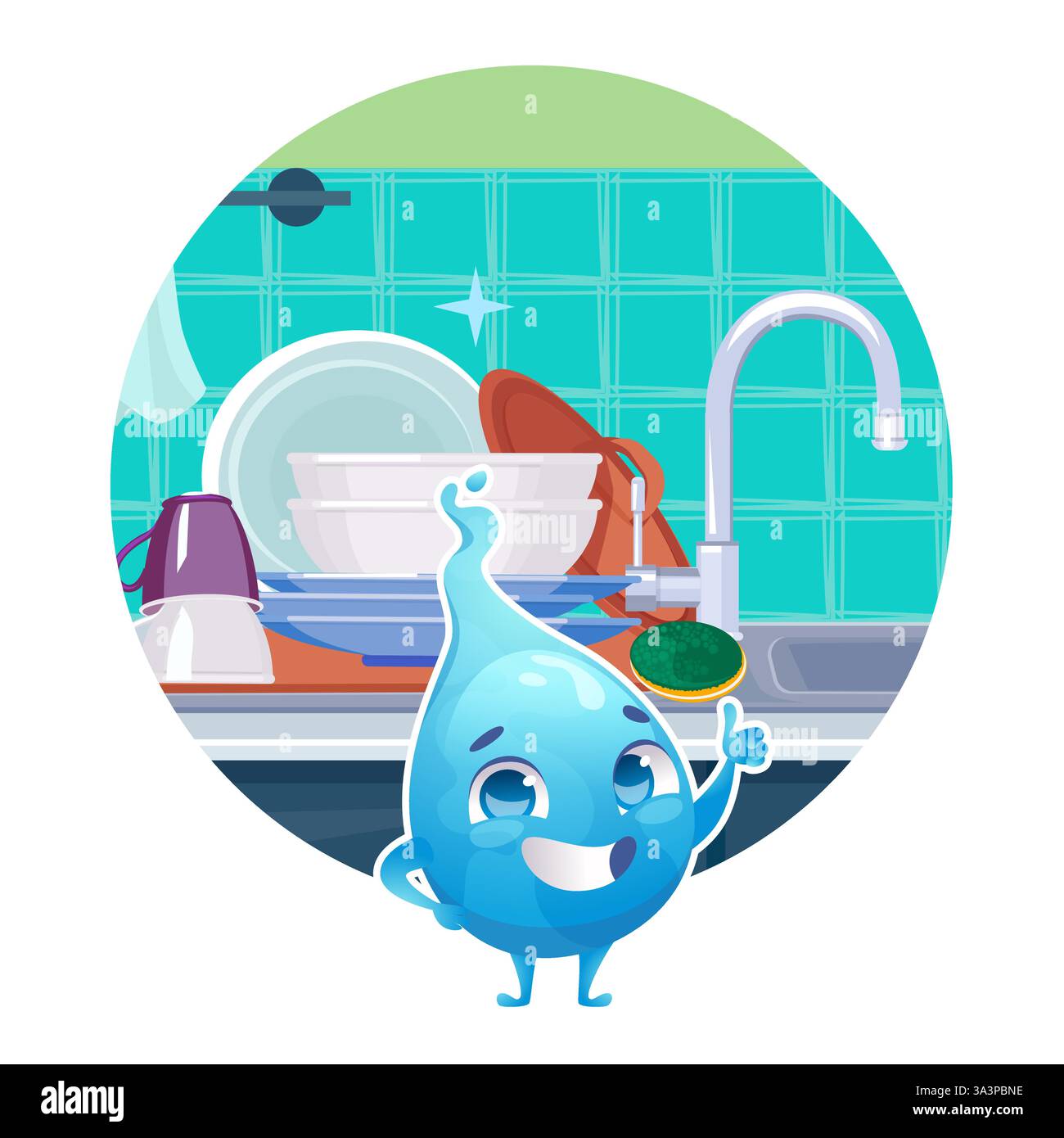 Clean dishes. cartoon mascot water drop pointing and liked clean dishes ...