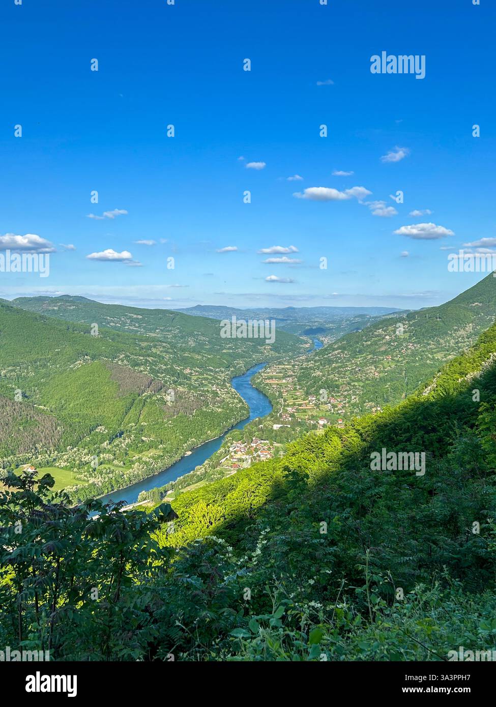 A stunning view of the valley of the Drina River below Mount Tara, with ...