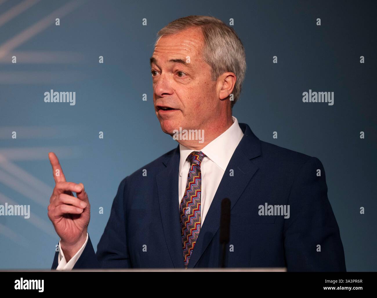 London, UK. 17th Mar, 2025. Leader of Reform, Nigel Farage. Nigel Farage welcomes 29 councillors who have defected to Reform ahead of the local elections in May. 15 of the 29 have defected from the Conservatives. Reform UK hold a press conference to announce New members for the May local elections. Credit: Karl Black/Alamy Live News Stock Photo