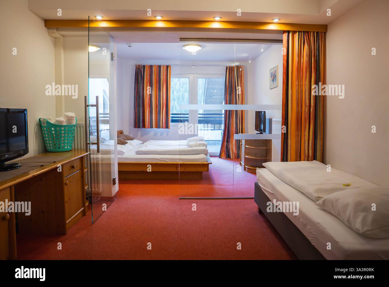 Luxury Hotel Room with Mountain View and Modern Interior Design Stock ...