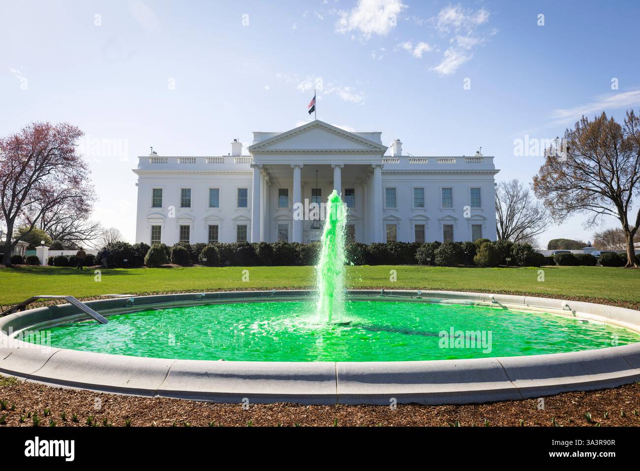 The White House fountain flows green for Saint Patrick’s Day in ...