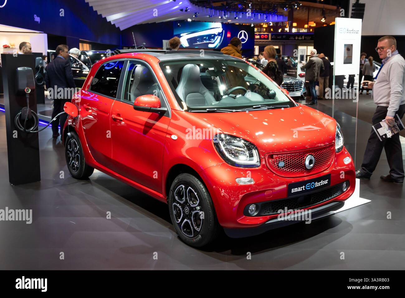 Smart EQ  forfour electric city car at the Brussels Autosalon Motor Show. Belgium - January 18, 2019. Stock Photo