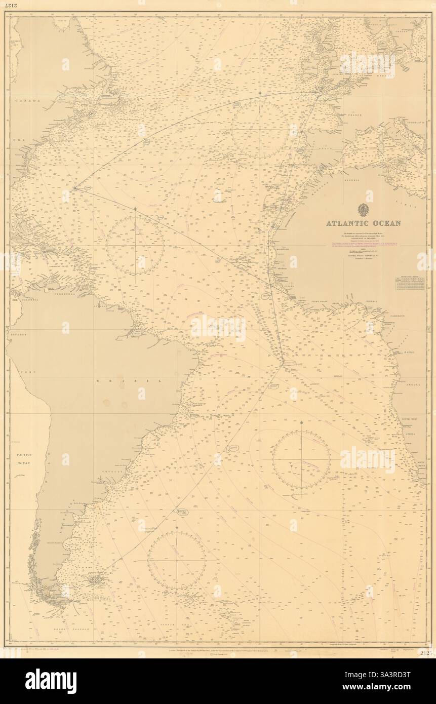 Atlantic Ocean. Admiralty sea chart 2127. 1927 (1982) old vintage map
