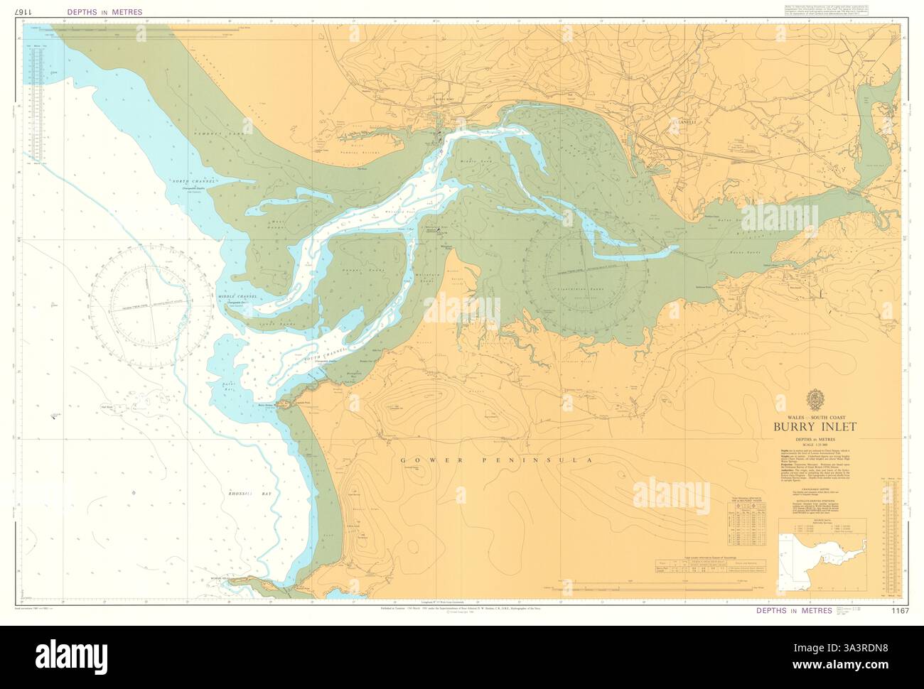 South Wales - Burry Inlet. Admiralty sea chart #1167. 1981 (1983) old ...