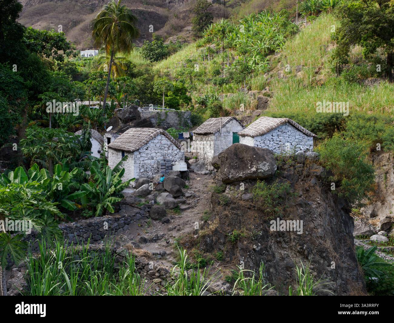 Old farmhouses in Paul Valley on Santo Antao, Cape Verde Stock Photo