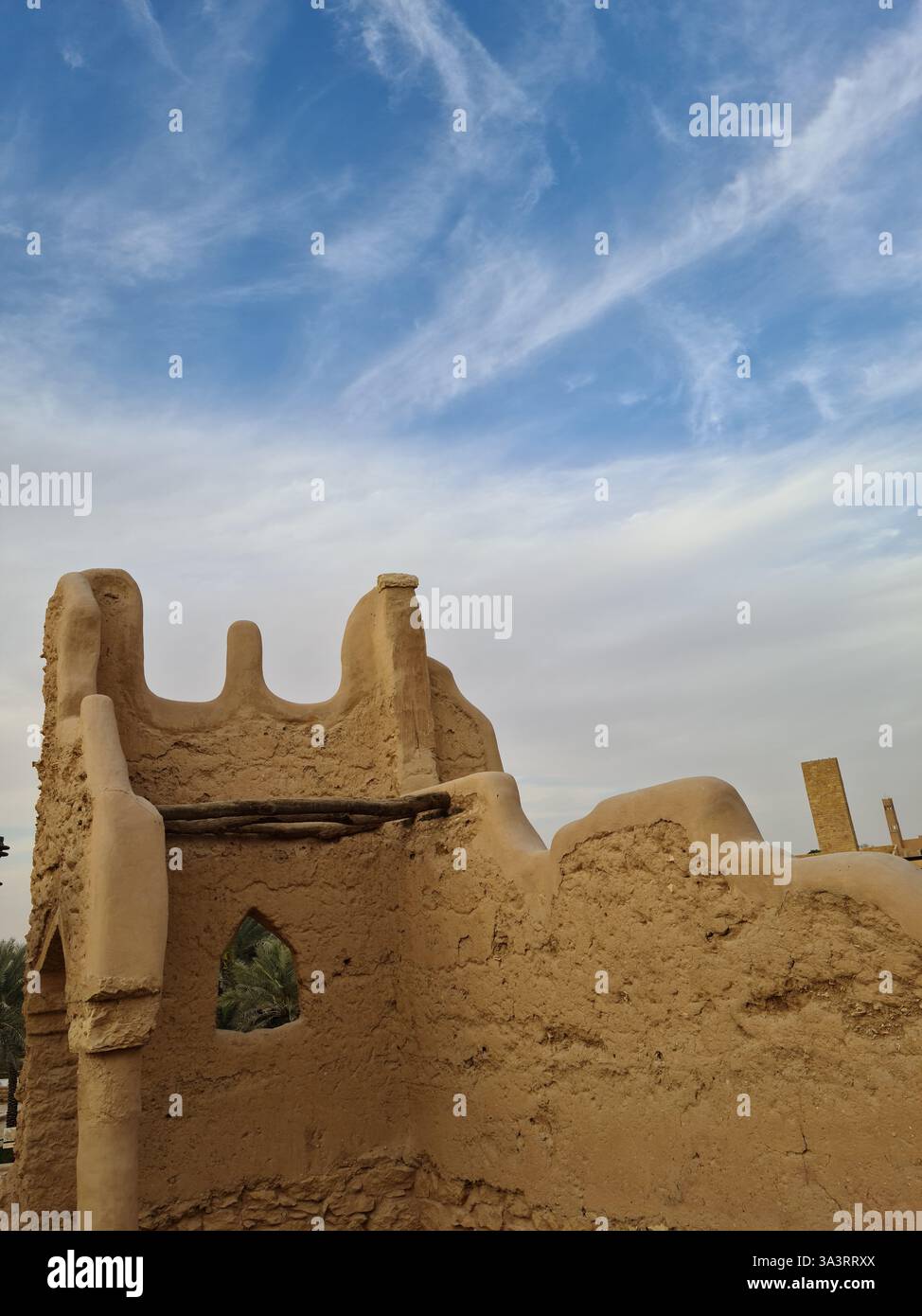 Historic Mud-Brick Architecture of At-Tureif Under a Blue Sky in Saudi Arabia - Smartphone Captured Stock Image