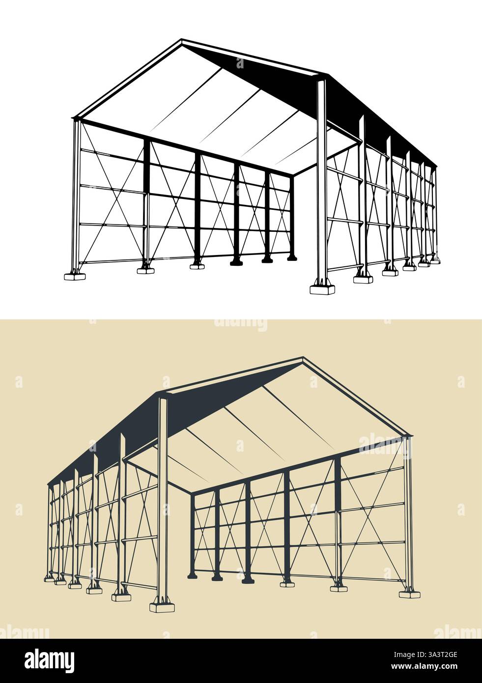 Industrial shelter shed for equipment storage illustrations Stock Vector