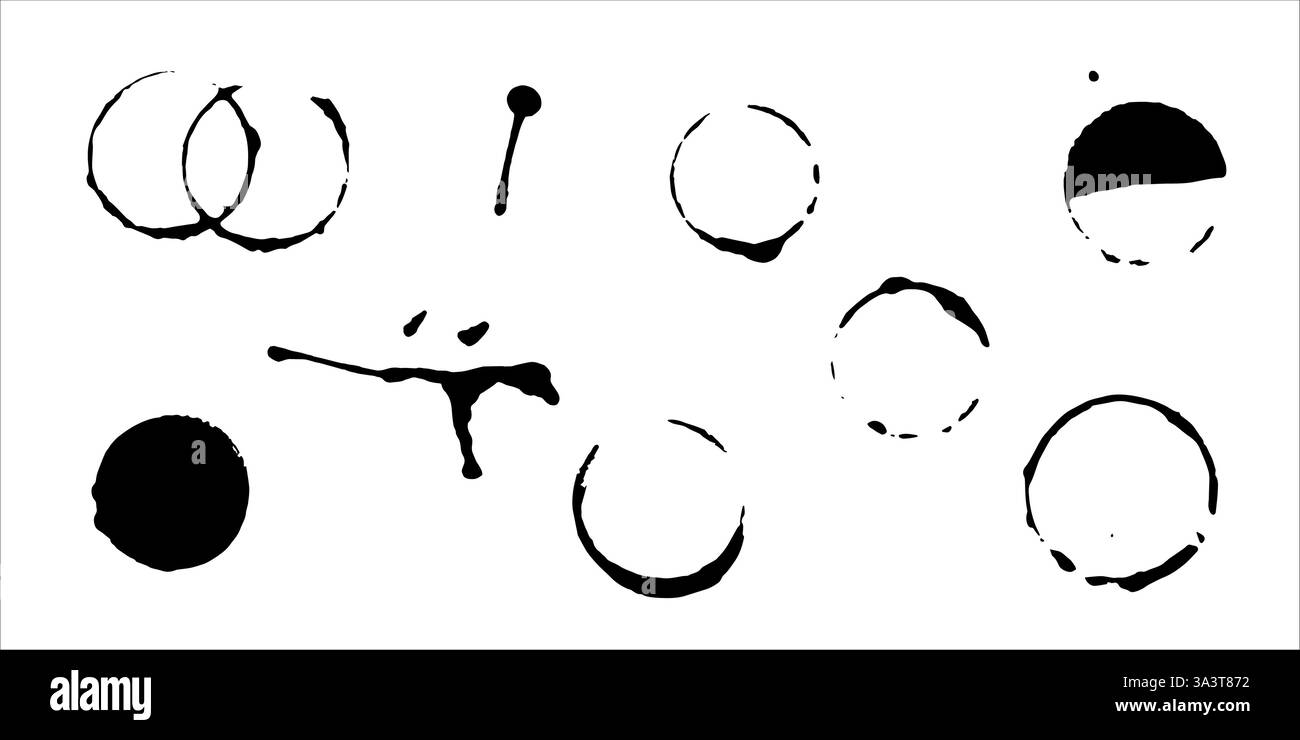Set of round paint prints. Vector illustration of round ink strokes ...
