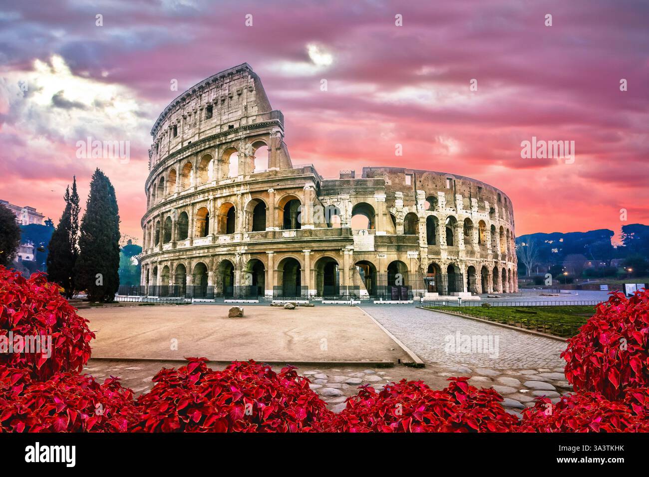 Capital In Rome Rome. Empty Colosseum square in Rome dawn view, the most famous ...