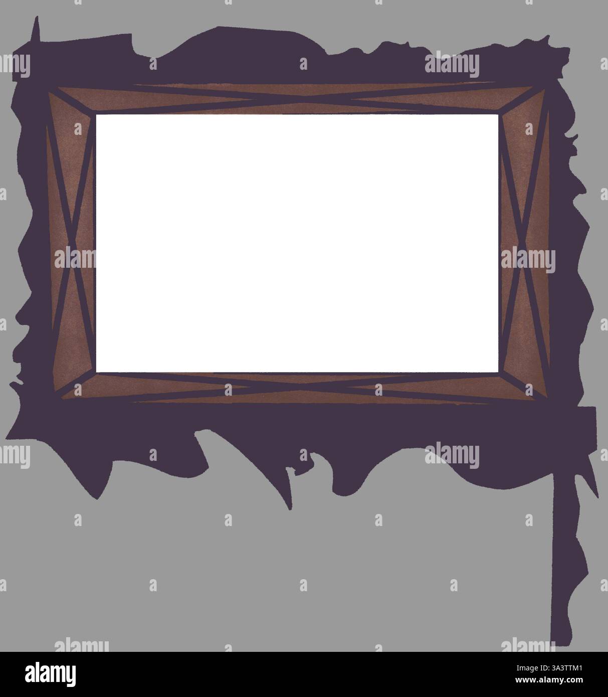Medium gray abstract creation background artistic strange unique jagged black outer art picture frame or sign. Art frame design. Brown black art frame Stock Photo