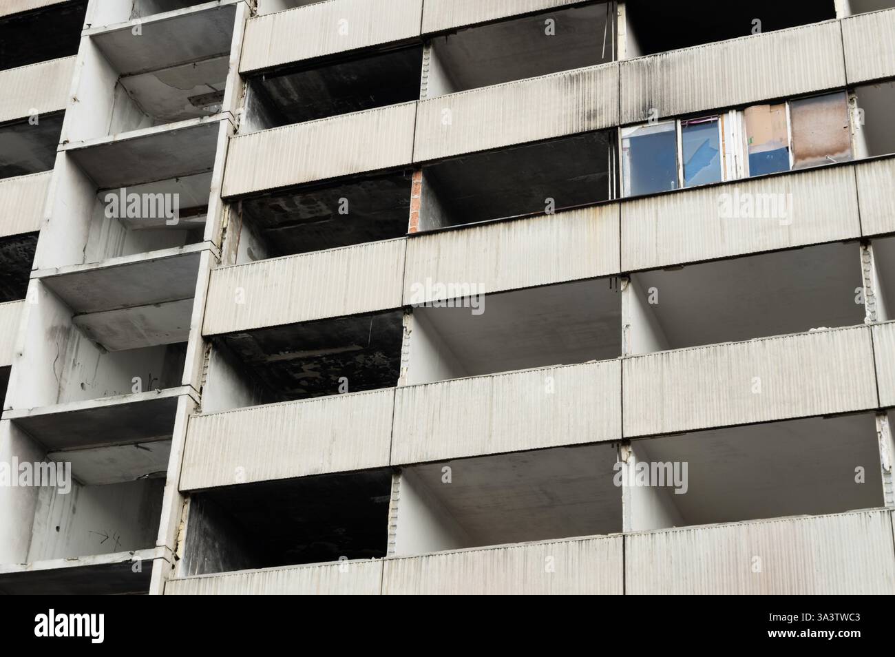 Abandoned and uninhabitable apartment building destroyed by fire Stock ...