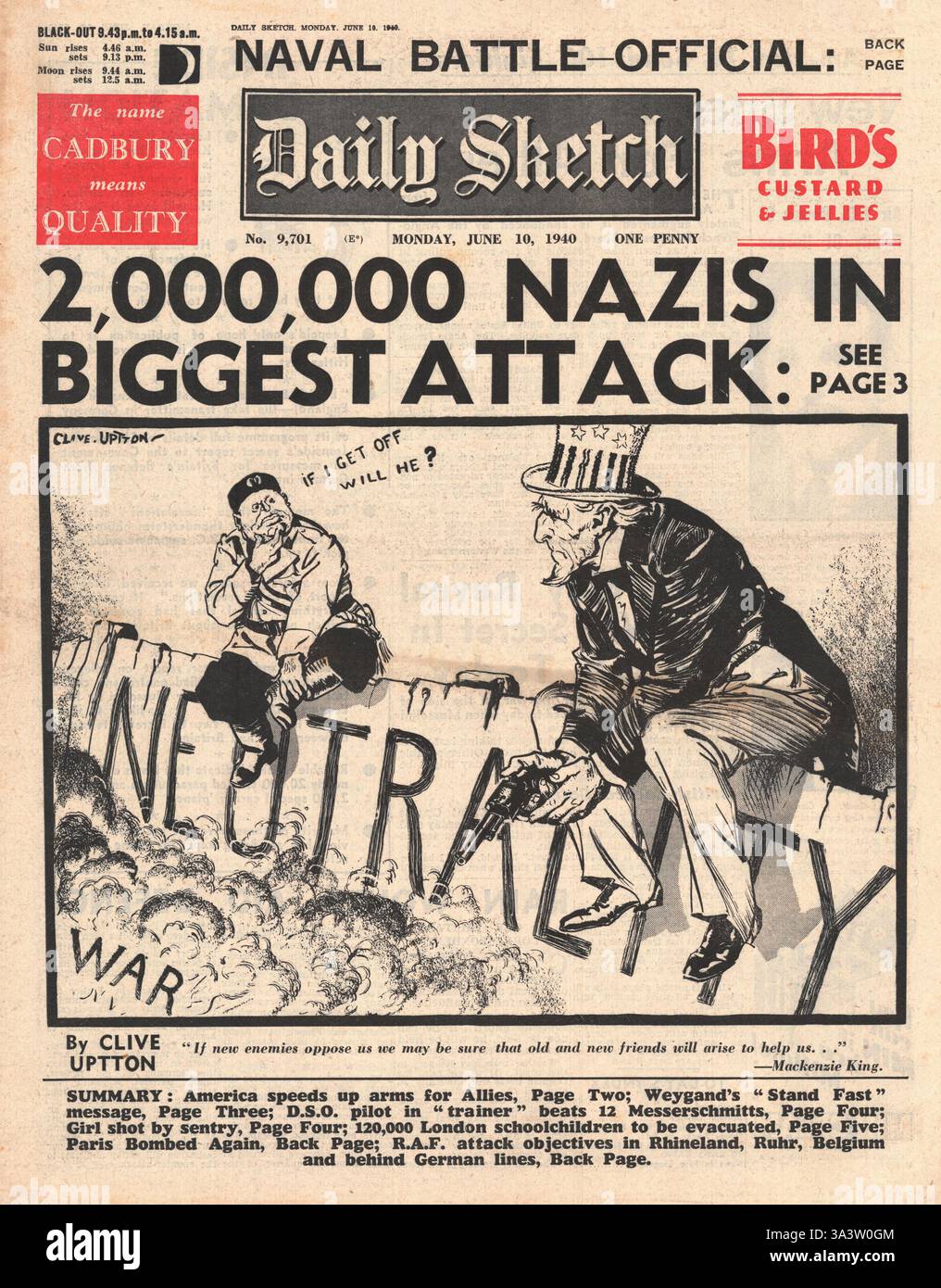 1940 front page Daily Sketch German forces in France number 2 million Stock Photo