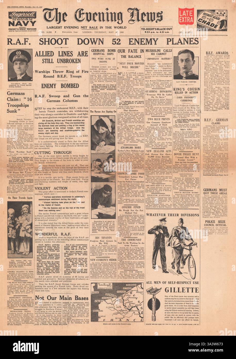 1940 evening news london raf shoot down fifty two enemy planes hi-res ...