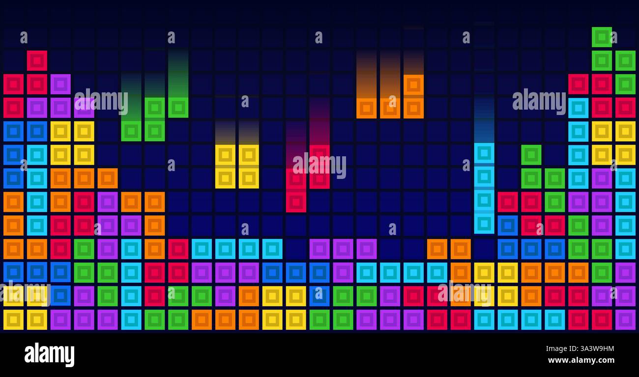 Brick blocks puzzle videogame theme vector background Stock Vector