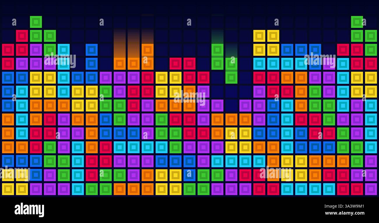 Brick blocks puzzle videogame theme vector background Stock Vector