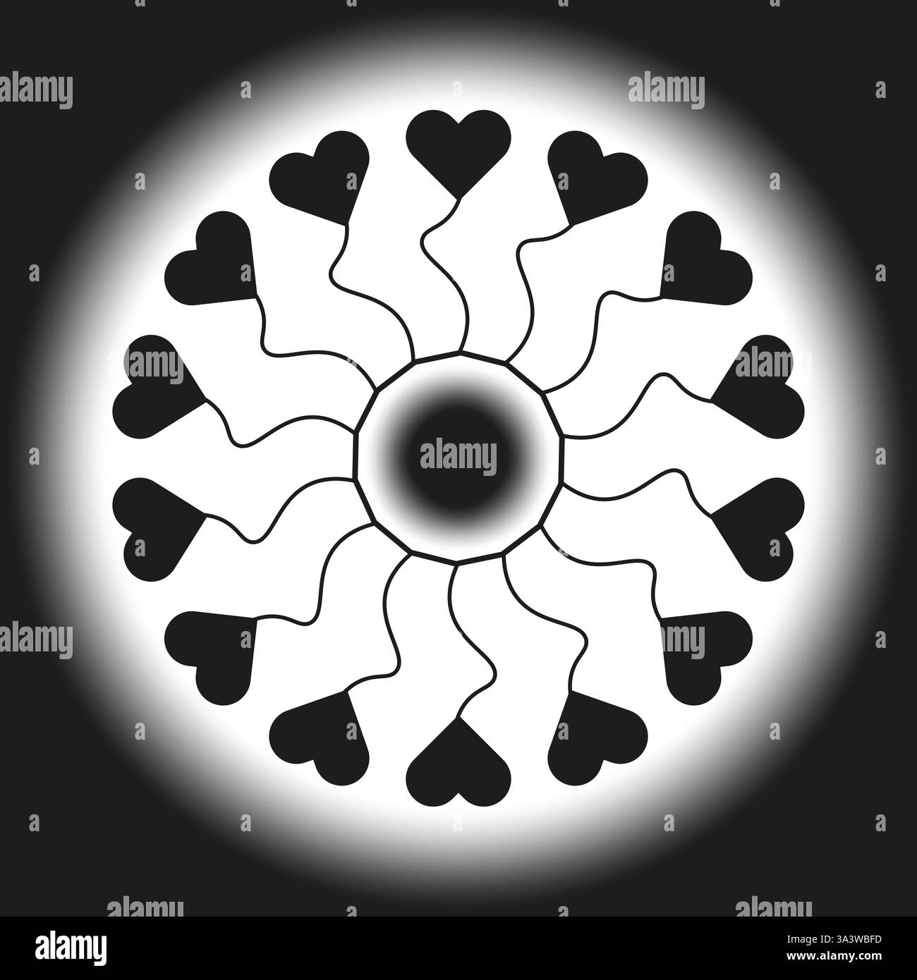 Heart mandala icon. Black radial design. Abstract romantic pattern ...