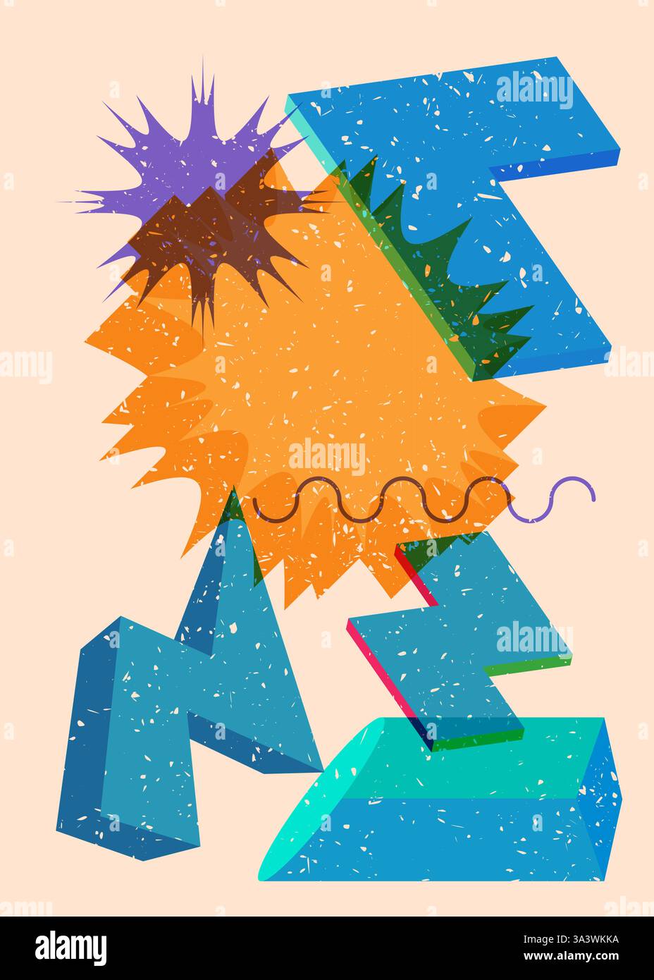 Colorful geometric shapes. Object in trendy riso graph design. Geometry elements abstract risograph print texture style. Stock Vector